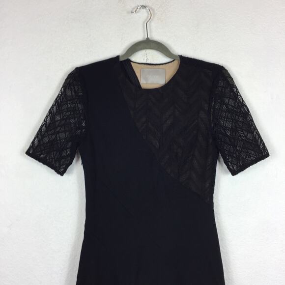 Jason Wu Black Lace-Paneled Stretch-Ponte Short Sleeve Fit & Flare Dress - Picture 4 of 12